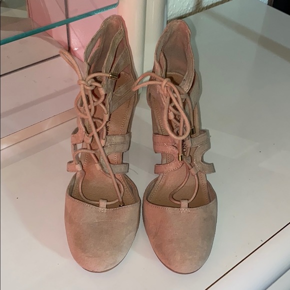 Nude Lace Up Heels - Picture 2 of 5